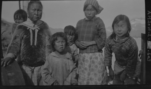 Image of Three Inuit women and children aboard